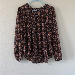 LOFT Black and Pink Floral baby doll style Blouse